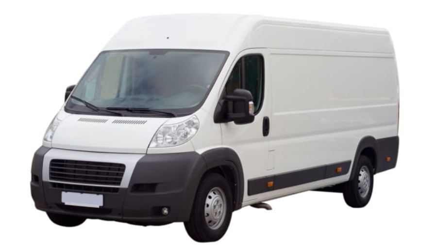 White commercial non-emergency medical transport cargo van isolated against a plain background