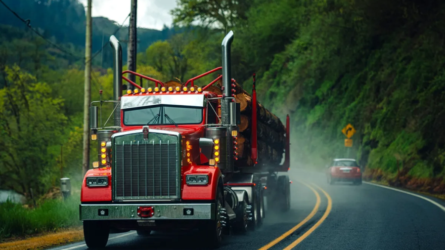 Semi truck on highway illustrating commercial trucking liability insurance costs