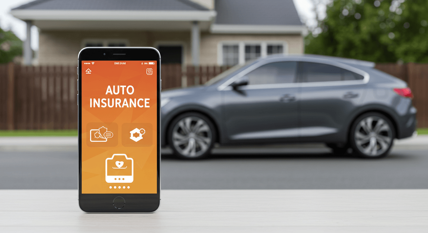 Allstate Auto Insurance Review (2025): Is It Worth Your Premium Dollar? Smartphone displaying Auto Insurance app in front of a modern parked car – representing digital car insurance tools and coverage options