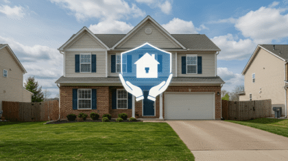 Two-story suburban American home with green lawn, representing Allstate homeowners insurance coverage and protection