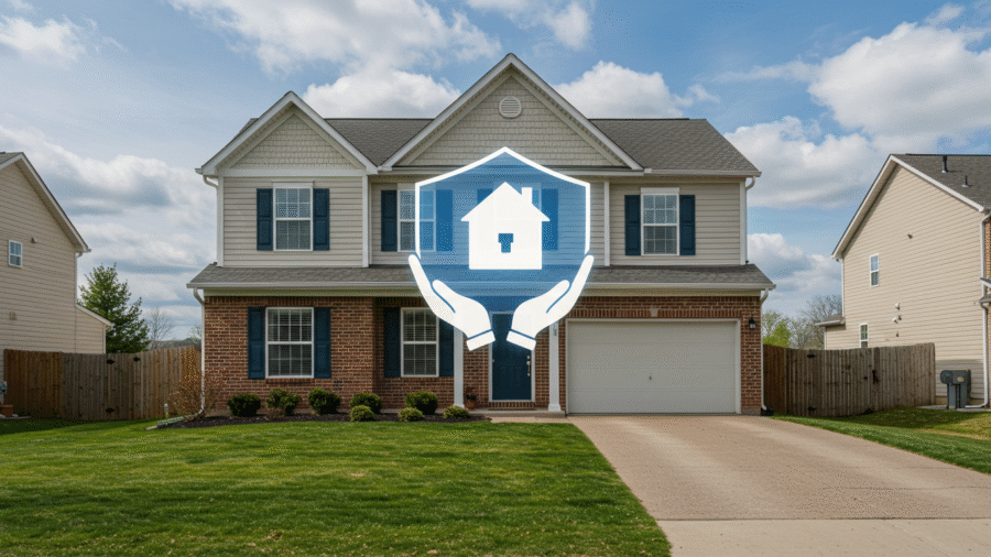 Two-story suburban American home with green lawn, representing Allstate homeowners insurance coverage and protection