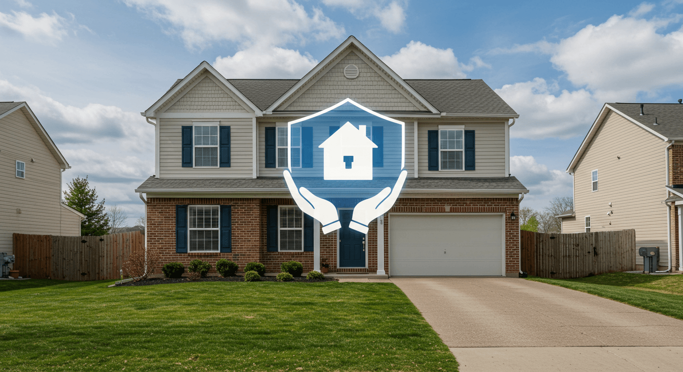 Two-story suburban American home with green lawn, representing Allstate homeowners insurance coverage and protection