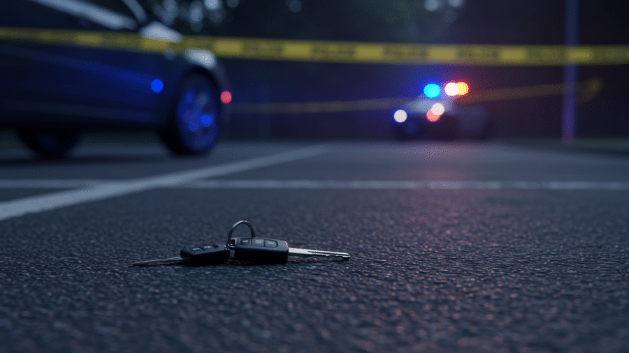 Worried driver standing in an empty parking spot after their car was stolen without insurance